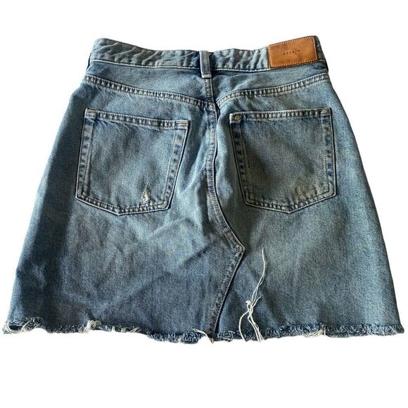 & Denim Distressed Button Up Mini Skirt Sz 4 - Picture 3 of 8